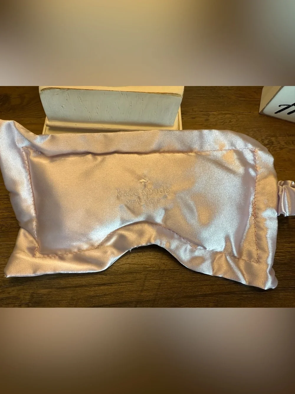 Kate Spade blush pink satin pouch with matching sleep mask